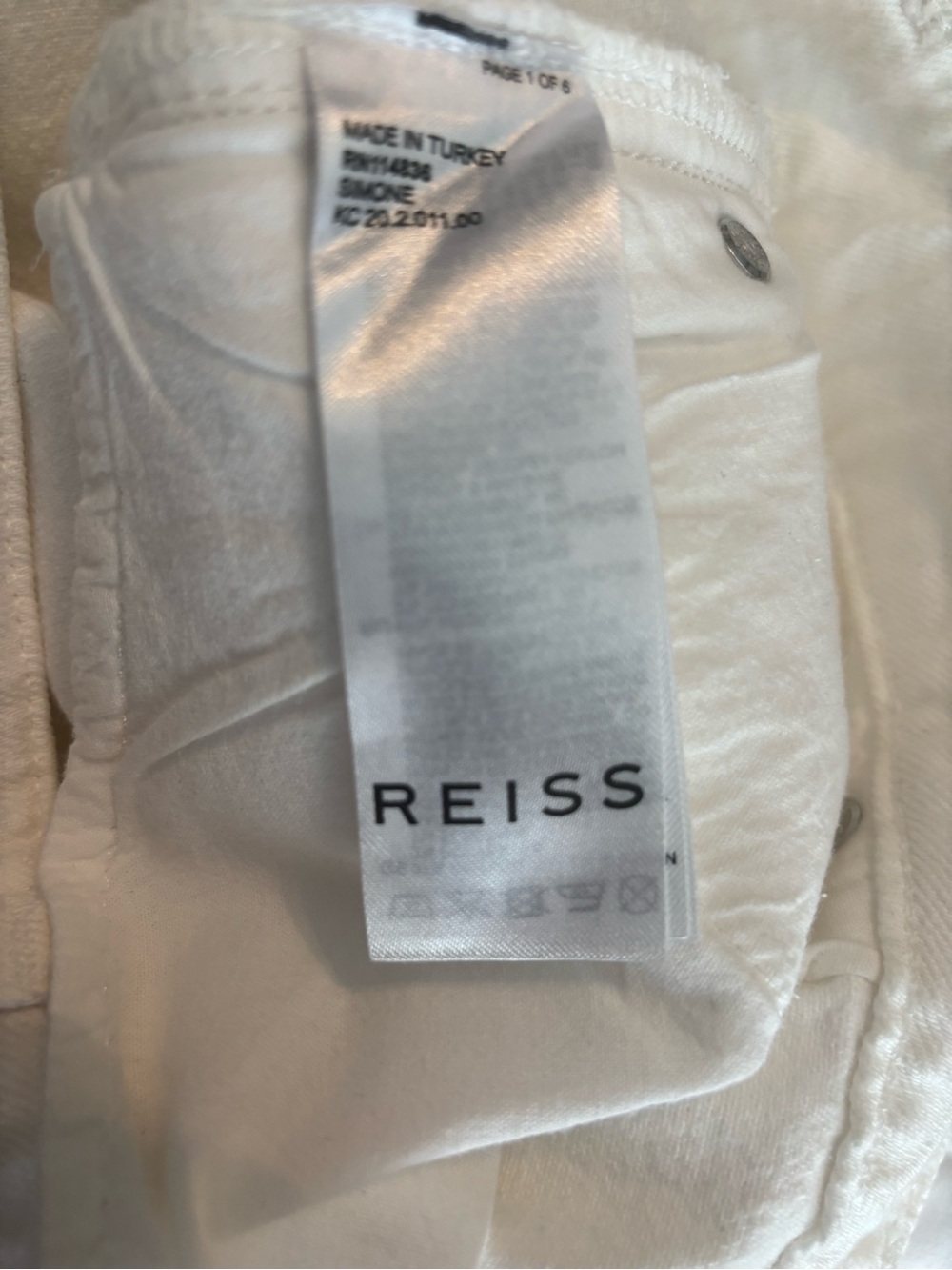 REISS Women's Pintuck Wide Leg White Jeans - Classic High-Rise Style - Picture 3 of 4